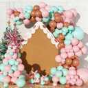 134pcs Christmas Balloon Arch Garland Kit with Pink Pastel Teal Brown Candy Balloons Gingerbread Candy Cane Foil Balloons for Gingerbread Christmas Party Decorations