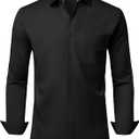 Alimens & Gentle Mens Dress Shirts Casual Long Sleeve Wrinkle Free Stretch Club Prom Party Button Down Shirt with Pocket (Black)