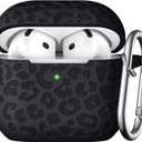 Leopard Engraved for AirPods 4 Case Cover 2024,Soft Silicone Protective Case Compatible with Apple AirPods 4th Generation Case for Women,Cute AirPod 4 Case Accessories with Keychain (Black)