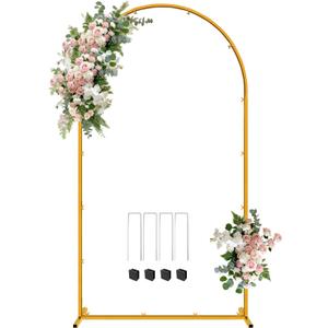 7.2 FT Wedding Arch Backdrop Stand, Gold Metal Arch Backdrop Stand for Wedding Party Ceremony Birthday Bridal Baby Shower Photo Booth Garden Floral Balloon Arches Decoration