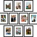 upsimples 8x10 Picture Frame Set of 10, Display Pictures 5x7 with Mat or 8x10 Without, Multi Photo Frames Collage for Wall or Tabletop Display, Black