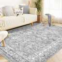 Moroccan Large Area Rug 5x7 - Soft Machine Washable Geometric Boho Distressed Farmhouse Rug Morden Stain Resistant Indoor Floor Carpet for Bedroom Dining Table Nursery Home Office (5 x 7, Grey)