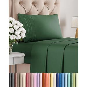 Twin Size 3 Piece Sheet Set - Comfy Breathable & Cooling Sheets - Hotel Luxury Bed Sheets for Women & Men - Deep Pockets, Easy-Fit, Soft & Wrinkle Free Sheets - Emerald Green Oeko-Tex Bed Sheet Set