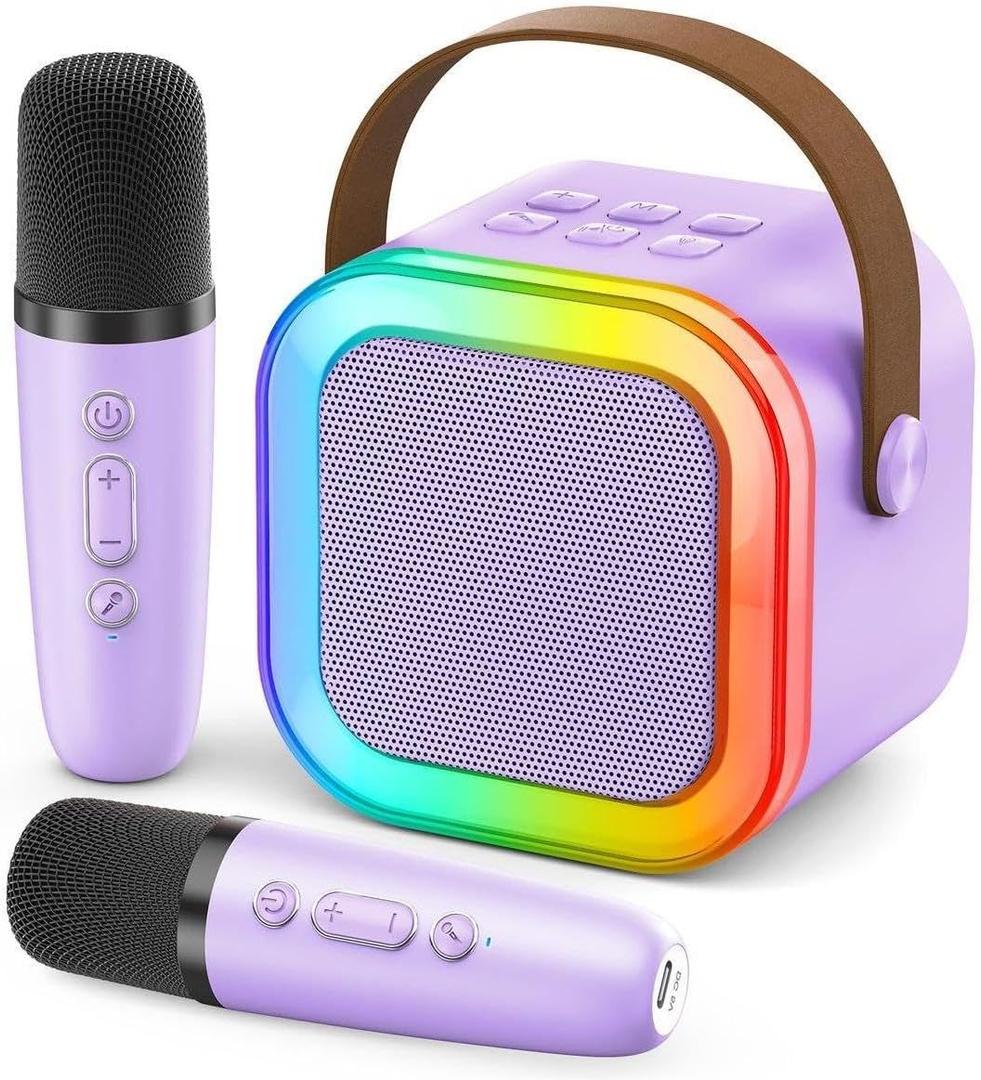 Mini Karaoke Machine for Kids, 2026 TOP Toys Birthday Valentine's Day Gifts Ideas for Girls Ages 4, 5, 6, 7, 8, 9, 10, 12+ Years Old, Portable MP3 Player with 2 Wireless Mics for Family Home Party (Light Purple)