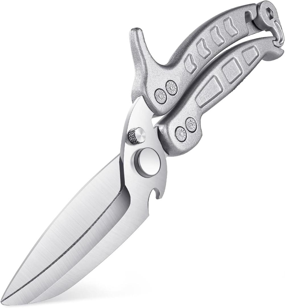 DRAGON RIOT Heavy Duty Poultry Shears - A Must Have Kitchen Shears for Chicken and Meat Cutting - Dishwasher Safe and Stainless Food Kitchen Scissors for Thanksgiving (Silver)