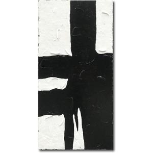 NANKAI Art Minimalist black and white oil painting is suitable for large abstract wall decorations in modern living rooms. 48x24 inches. Modern oil painting art (NKHB008)