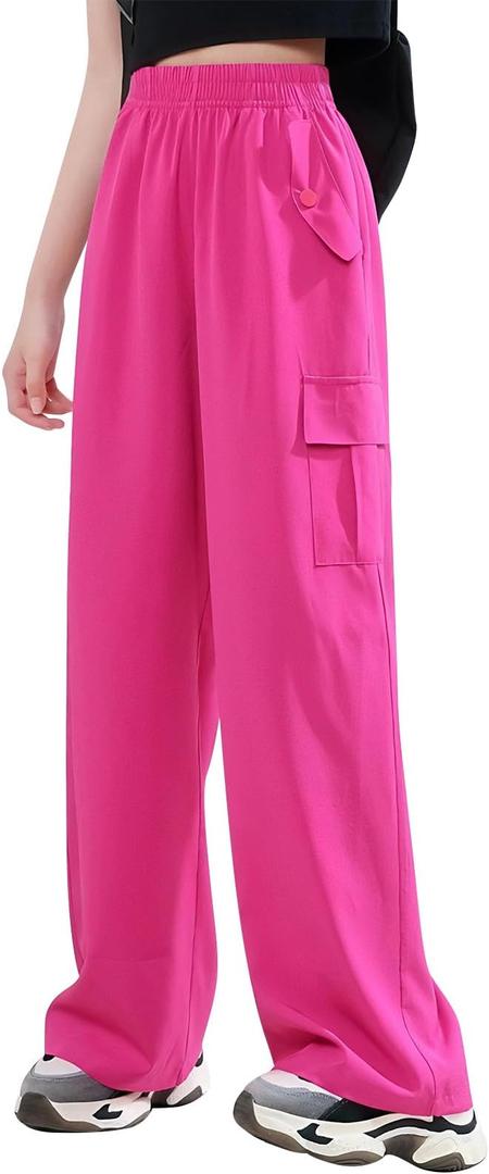 IBAKOM Cargo Pants for Girl Teen Baggy Parachute Trouser with Pocket Tween Wide Leg Y2K Sweatpant Hip Hop Dance Jogger Bottom 120