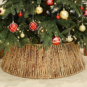 YoleShy Christmas Rattan Tree Collar, 6-Piece Holiday Tree Skirt Accessory, Hand-Weaved Farmhouse Christmas Tree Ring, Easy Set Up 28" Tree Base Ring Tree Skirt Collar for Christmas Tree Decoration