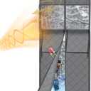 Magnetic Thermal Door Curtain with Removable Window Cover Fits 36"x82" Doors, Insulated Sound Insulation Prevent Cold Air Loss Cover Doors Draft Stopper for Winter Summer