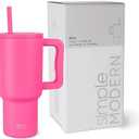 Simple Modern 30 oz Trek Tumbler with Handle and Straw Lid | Cup Holder Friendly Insulated Stainless Steel Travel Mug | Raspberry Vibes
