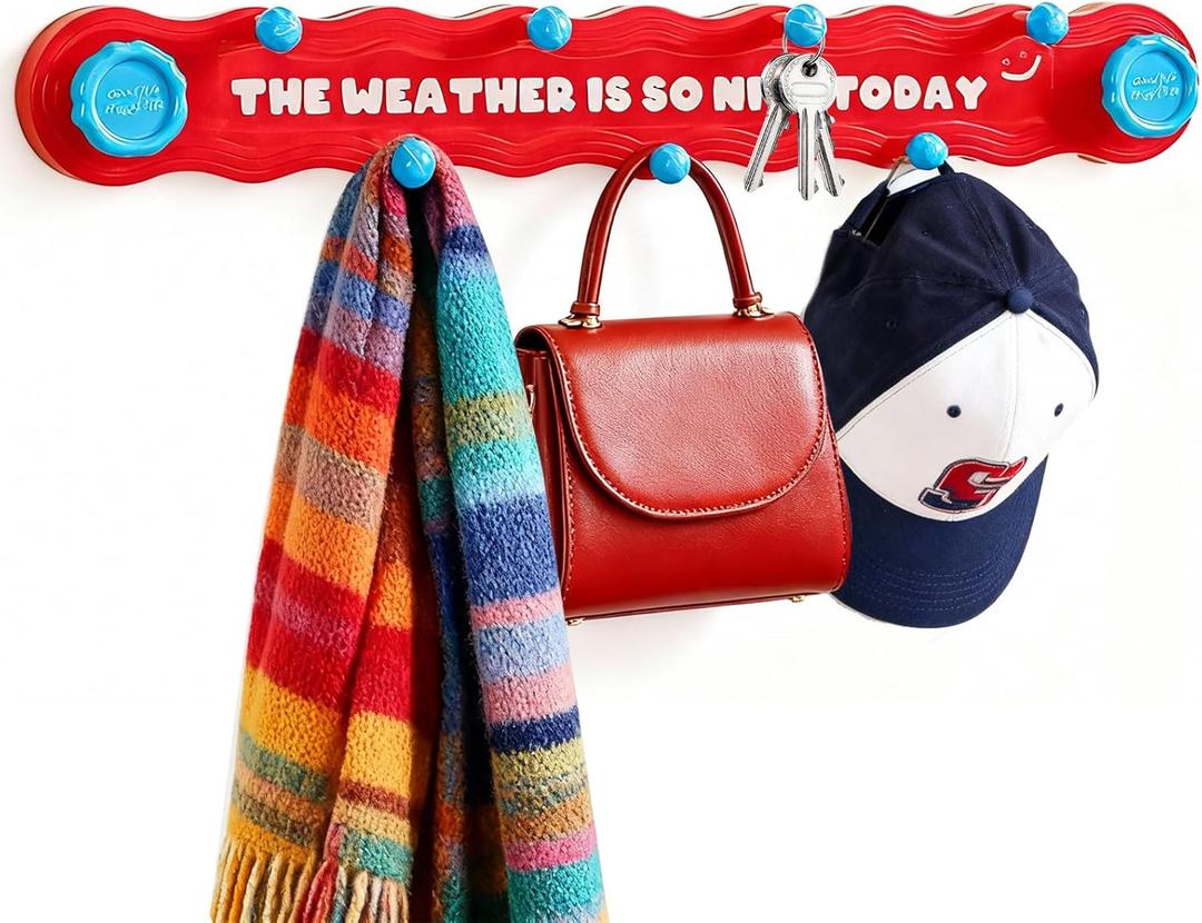 3 x Rotating 7-Hook Suction Cup Rack, No-Drill Damage-Free Hooks, Red & Blue Ball Design, Space-Saving Organizer for Bathroom, Kitchen, Entryway, Bedroom