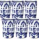 Roshtia 6 Pcs Mexican Tequila Shot Glasses Set 2 oz Talavera Shot Glasses Handmade Ceramic Cups with White Decoration Mexican Pottery Gift Mugs for Tequila Lover Bachelorette Party(Blue)