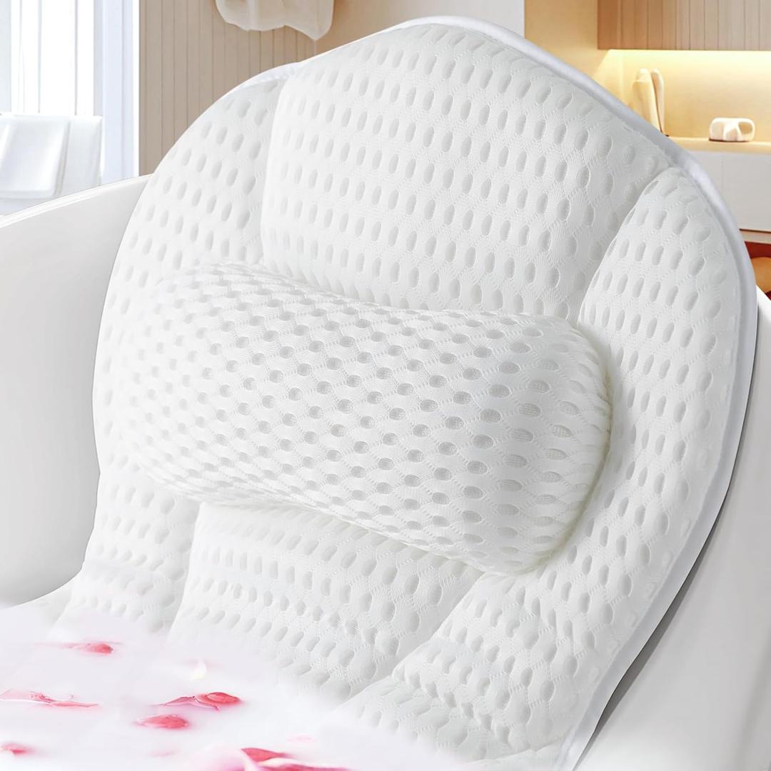 Bath Pillows for Tub,Luxury Bath Pillow for Neck and Back Support-with Comfortable Breathable Cotton 6 Non-Slip Suction (Regular Version)