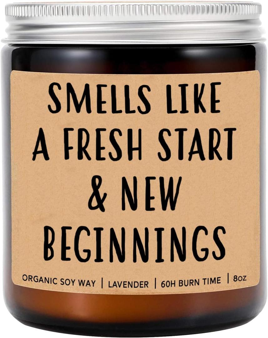 DiandDesignGift Smells Like A Fresh Start & New Beginnings Candle - Lavender Scented Soy Wax Candle - 8oz - Modern Floral Theme - Graduation & House Warming Occasion