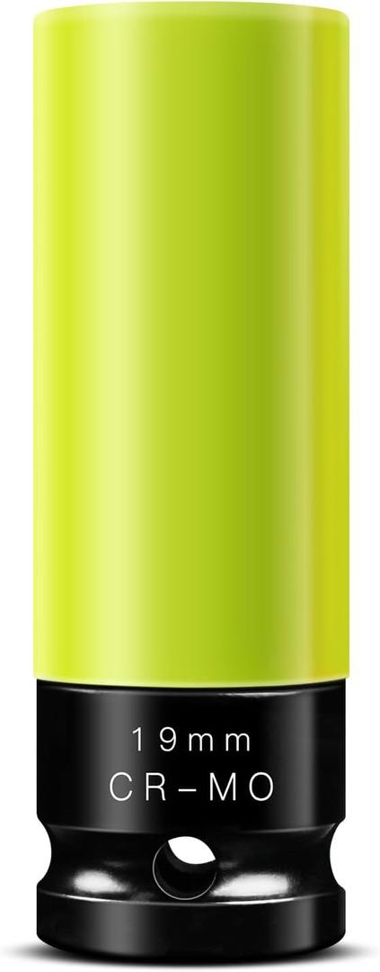 BOEN 19mm 1/2" Drive Wheel Protector Impact Socket, Non-Marring Lug Nut Thin Wall Deep Socket Set, Chrome-Molybdenum Steel, 6 Point, Color-Coded Protective Socket