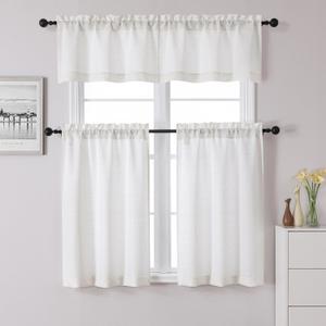 Chyhomenyc Bennet Kitchen Curtains 36 Inch Length Tier Curtains, Faux Linen Textured Small Cafe Curtains, Light Filtering Short Window Curtains for Bathroom Basement, 30x36 inch, 2PCS, Natural