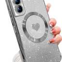 ZONRW for Samsung Galaxy S21 Case Magnetic,for Women Girl Soft Luxury Plating Bling Gradient Glitter Cute Heart Cover Compatible with MagSafe Clear Shockproof Protective Phone Case 6.2-Silver
