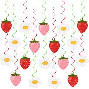 Lewtemi 36 Pcs Strawberry and Flower Decor Berry First Birthday Decor Hanging Swirl Banner for Strawberry Party Decorations Baby Shower Party Supplies