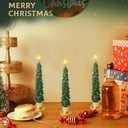 Honoson 3 Sets Christmas Tree Flameless Taper Candles with Remote Timer 10" LED Candles Battery Operated Green Candlesticks with 3D Flickering Flame for Holiday Window Fireplace Decor(Gold Base)