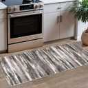 Lansny Modern Abstract Runner Rug 2x5, Dark Light Brown White Washable Kitchen Runner Entryway Rug Mat Non-Slip Soft Hallway Rug Runner Thin Print Faux Wool Carpet for Bedroom Laundry Room Indoor,  Dark Light Brown White, 2' x 5' (Runner)