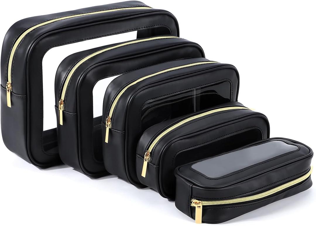5PCS Diaper Bag Organizer Pouch Set, TSA Approved Toiletry BagClear Waterproof TPU Makeup Bag Set Travel Organizer Bags for Women and Kids (Black)