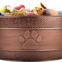 BREKX Indestructible Metal Dog Toy Bin - Copper Galvanized Storage Bin with Handles, Dog Toy Box for Dog Chew Toys, Blankets, & Leashes, Paw Pet Toy Box (25-Quart)
