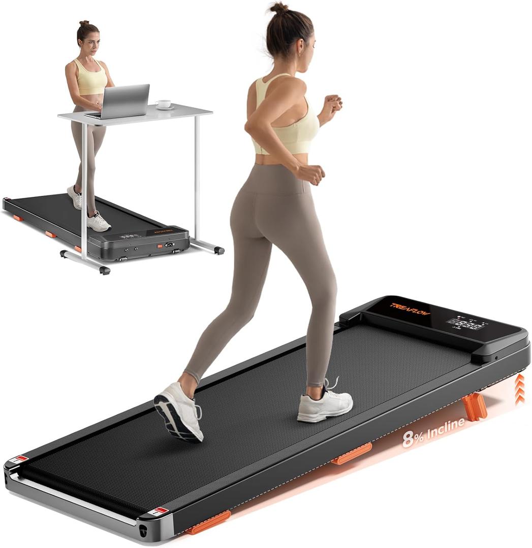 Walking Pad,Treadmill with Incline for Home Office, 2.5HP Portable Under Desk Treadmill with 265 Lbs Capacity,Remote Control, Led Display (Deep Black)