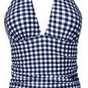 Yonique Women's Halter Tankini Top No Bottom V Neck Swim Top Tummy Control Bathing Suit Top (Large, Black and White Plaid)