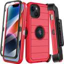 for iPhone 14 Plus Case with Belt Clip Holster,Built-in Screen Protector,Heavy Duty Shockproof Drop Protection Military Grade Rugged Phone Cover with Kickstand for Apple 14 Plus (Red)