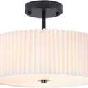 Bargeni Semi Flush Mount Ceiling Light,12.5 inch Ceiling Light Fixture,Black Flush Mount Light Fixture with Pleated Fabric Drum Shade,Light Fixtures Ceiling Mount for Bedroom,Living Room,Hallway
