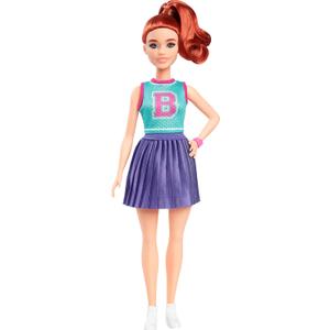 Barbie Fashionistas Doll #232 with Red Hair, Wearing Sporty B Jersey Top and Pleated Purple Skirt with Watch and Sneakers