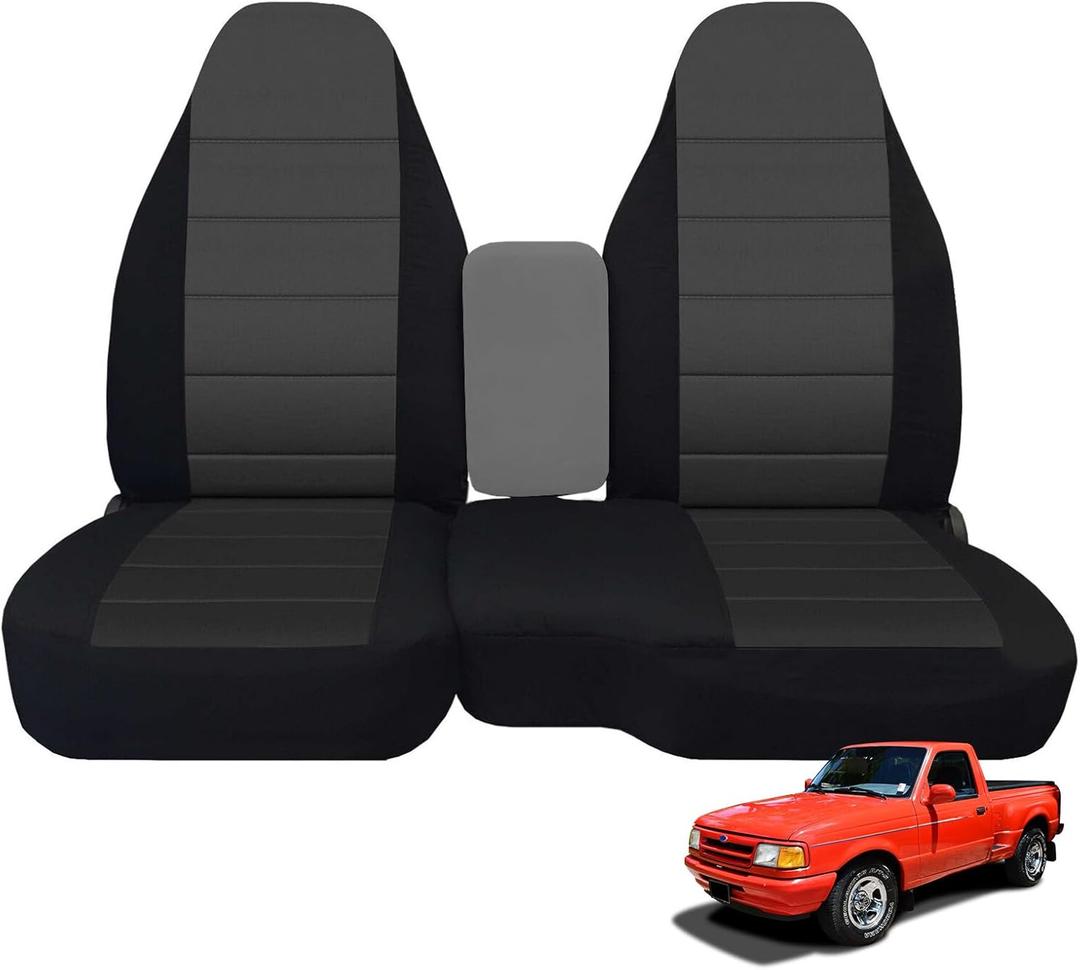 Custom-Fit Front Seat Covers Without Console Replace for 1991-1997 Ford Ranger Pickup 60/40 High Back Seats, Knitted Fabric Composite Soft Foam Lining Airmesh Breathable Seat Cover Cushion