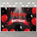 Happy Birthday Banner Backdrop Decorations Red and Black Balloons Spotlight Theme Decor for Girls Women Princess 16 Years Old Birthday Party Bday Photo Booth Props Supplies Background Favors Gold