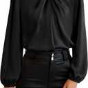 GRACE KARIN Women's Long Sleeve Shirts Mock Neck Casual Satin Blouse Tops for Business Office Work (X-Large, Black)
