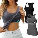 V FOR CITY Womens Shelf Bra Tank Tops Racerback Workout Camis Yoga Shirt Cotton Undershirt 2 Pack (X-Large, Black/Gray)