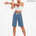 SPECIALMAGIC Cotton Sweat Shorts with Pockets for Women 10" Athletic Lounge Sports Workout Bermuda Knee Shorts (Blue)
