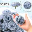 50 Pcs Artificial Flowers, 3.2 Inches Silk Rose Head Flowers Fake No Stem for Wedding Bridal Bouquet Home Floral Decor DIY Centerpieces Arrangements Party Tables Decorations (Dusty Blue)