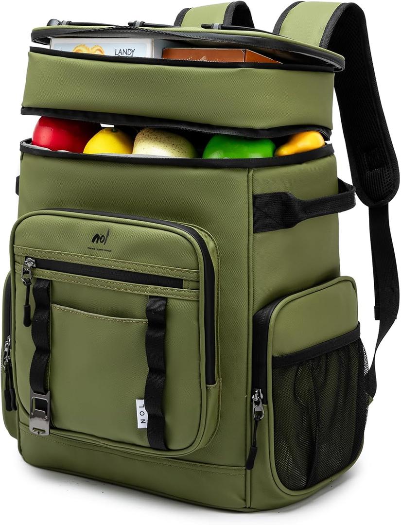 NOL Natural Organic Lifestyle Double Deck Picnic Cooler Backpack for Men - 3 Colors (Amy Green)