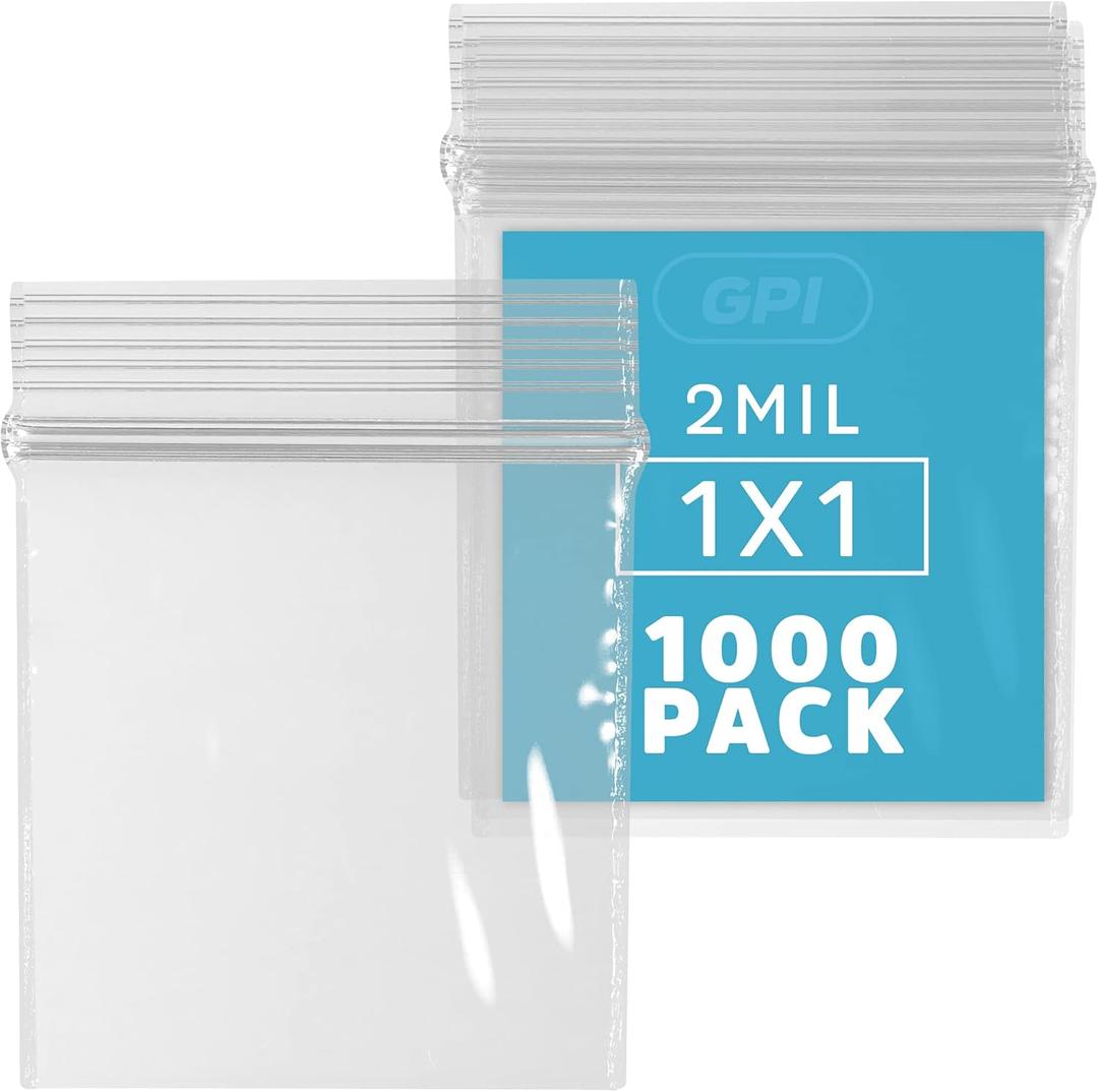 1000 Count - 1" x 1" Small Zip Bags, Mini Reclosable Tiny Zipper Baggies, 2 Mil, Clear Plastic Resealable Storage Bags with Zip Top Lock for Packaging Jewelry, Diamonds, Pills, Powders - GPI