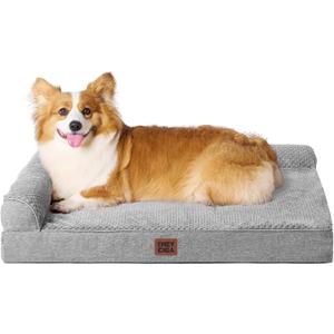 EHEYCIGA Large Dog Bed Memory Foam for Crate, Orthopedic Dog Bed Large Size Dogs with Washable Removable Cover, Waterproof Pet Sofa Couch with Nonskid Bottom, 35x22x6, Grey