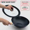 Uno Casa 12 Inch Blue Carbon Steel Wok Pan - Non-Stick, Stir-Fry, Includes Lid