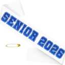 3 x Senior 2026 Sashes White Satin with Blue Glitter Letters Sashes, Class of 2026 Sash for Graduation Party, Senior Cheer Sashes, Cheerleader Sash, Class Competition Sashes