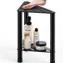 Corner Shower Stool for Inside Shower - 15.5in Shower Foot Rest with Storage Shelf, Stainless Steel Shower Stool for Shaving Legs, Bathroom Bench Suitable for Small Shower Spaces, Black