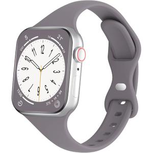 Sport Slim Silicone Bands Compatible for Apple Watch Band 38mm 42mm 40mm 44mm 41mm 45mm 46mm 49mm, Thin Narrow Replacement Strap Wristband for iWatch Series 11/10/9/8/7/SE/6/5/4/3/2/1/Ultra Women Men (Coastal Grey)