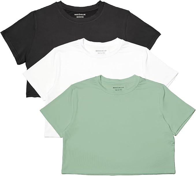 MAX ALLIE Women's Ultra Soft Cropped T Shirt Crew Neck Tees Casual Loose Fit Basic Lightweight, M