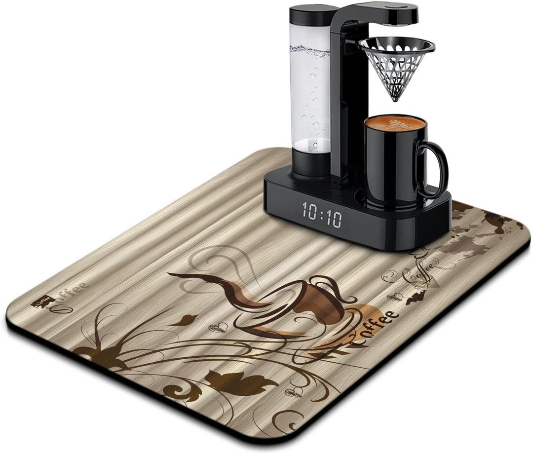 Coffee Bar Mat Accessories for Countertop - Super Absorbent Anti-Slip Silicone Flower Dish Drying Mats for Kitchen Counter - Draining Pad Decor Gift Fit Maker Pot Espresso Machine 24inx18in