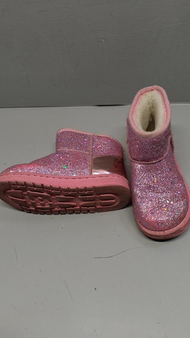 Girls Winter Warm Snow Boots Sequin Fur Lined Waterproof Boot Glitter Princess Outdoor Shoes(Toddler/Little Kid) Size 12