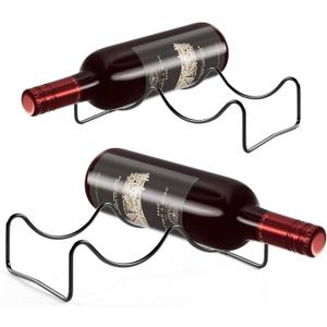 TONLEA Countertop Rack, 2 Bottles Storage, Metal Holder, Cup and Water Bottle Organizer for Cabinet, Pantry, 2 Pack Black