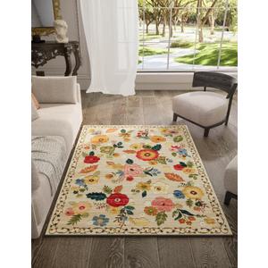 3x5 Washable Area Rugs for Bedroom: Entry Throw Rug Stain Resistant Distressed Boho Rug Non Slip Low Pile Small Carpet for Bedroom Kitchen Entryway Living Room Bedside Office Entrance (Beige Floral)