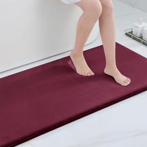 Smiry Memory Foam Bath Mat 47x24, Extra Soft and Absorbent Bathroom Mats, Non Slip Washable Carpet for Floor, Shower and Tub, Burgundy